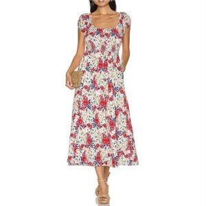 LoveShackFancy Vernon Maxi Dress XS Rush of Red Floral Smocked Cottagecore